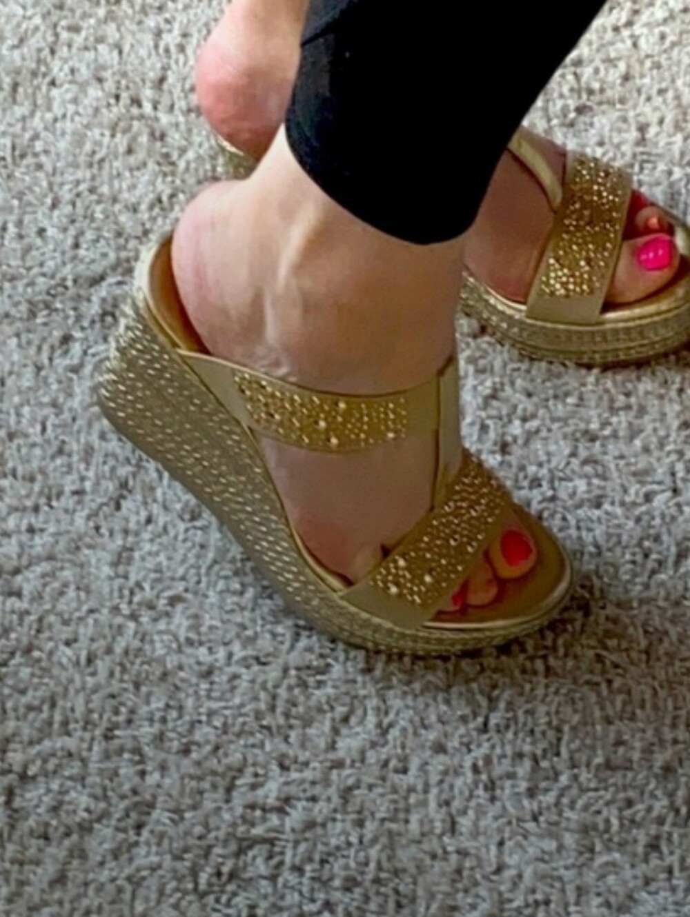 Gold Wedge Leather Sandals with Embellished Straps